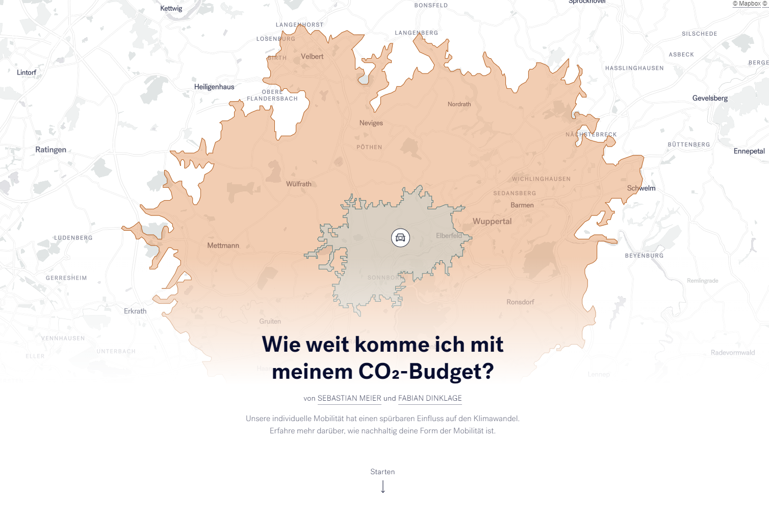 Screenshot of StoryMap with the title in German 'Wie weit komme ich mit meinem CO2-Budget?'